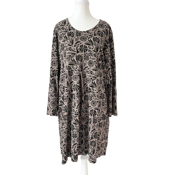 Gudrun Sjoden Floral Mini Tunic Dress Long Sleeve Size XL Brown & Black Pockets - Picture 1 of 6
